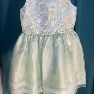 Girls Mint Green Floral Lace Party Dress